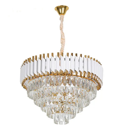 Candelabru Cristal VERSAILLES Magno 8x E14, Diametru 60cm, Auriu Lucios si Alb, Inaltime Reglabila