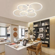 Lustra LED cu telecomanda BETTY 82W, 6 Cercuri, lumina Rece/Calda/Neutra, Dimabila, Alb