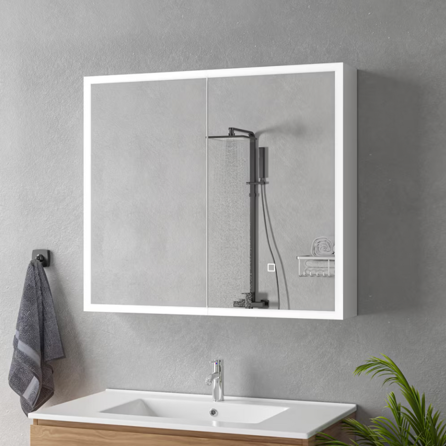 Oglinda LED cu Dulap MODA 80x70 cm Alb Iluminare Perimetrala si Senzor Touch