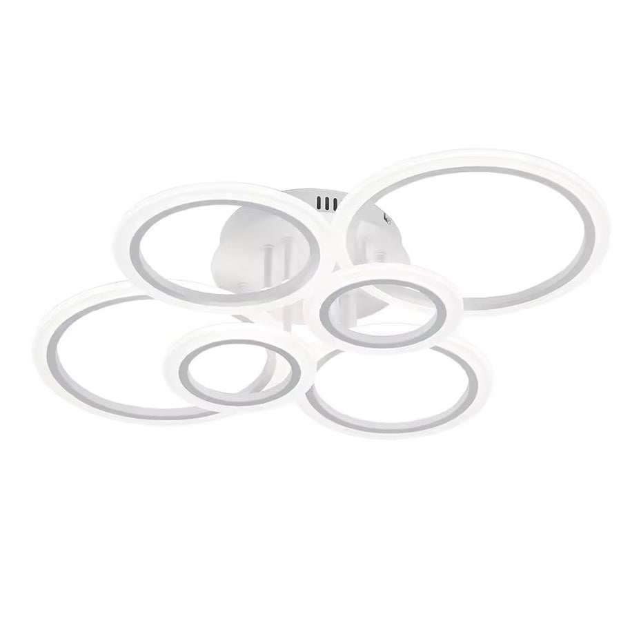 Lustra LED cu telecomanda BETTY 82W, 6 Cercuri, lumina Rece/Calda/Neutra, Dimabila, Alb
