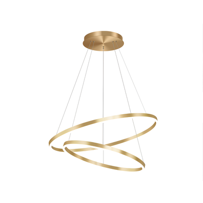 Lustra LED suspendata cu telecomanda CHRISTINE, 41W, 2 Cercuri, lumina Rece/Calda/Neutra, Dimabila, Auriu Lucios, Inaltime Reglabila