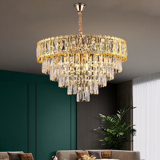 Candelabru Cristal BELVEDERE Magno 8xE14, Diametru 60cm, Auriu Lucios, Inaltime Reglabila