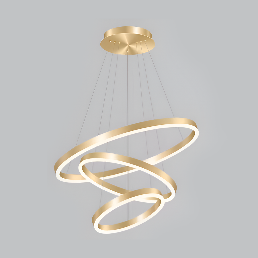 Lustra LED suspendata cu telecomanda ELIZABETH, 85W, 3 Cercuri, lumina Rece/Calda/Neutra, Dimabila, Auriu Lucios, Inaltime Reglabila
