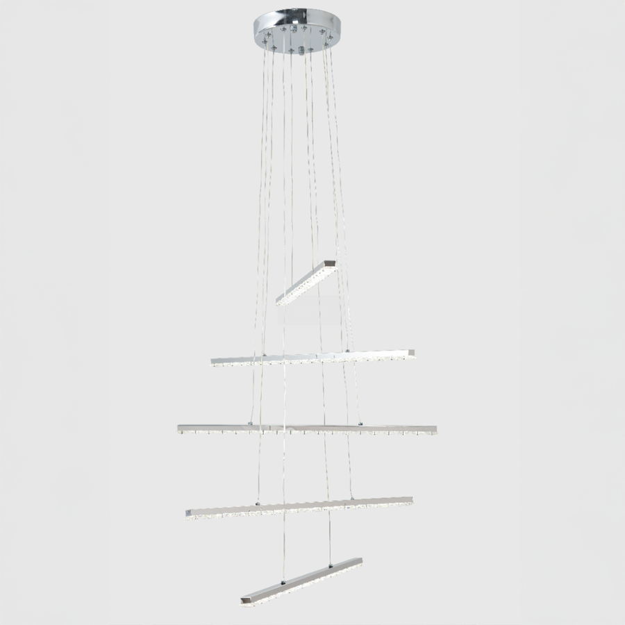 Lustra LED suspendata cu telecomanda si cristal LIBORIA 64W, lumina Rece/Calda/Neutra, Dimabila, Crom Lucios