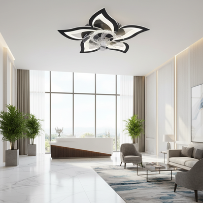 Lustra LED Ventilator DAFIA cu Telecomanda, 49W, D85cm, Lumina Rece/Neutra/Calda, Metal si Plastic, Negru