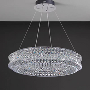 Lustra LED cu Telecomanda, LLC160/500CH, Cristal si Metal, 55W, 1 Cerc, Dimabila, Inaltime Reglabila, Lumina Rece/Calda/Neutra, Iluminat Luxos