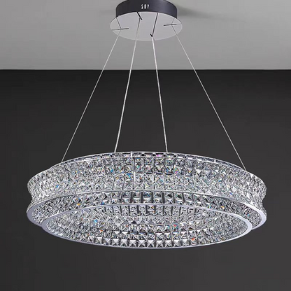 Lustra LED cu Telecomanda, LLC160/500CH, Cristal si Metal, 55W, 1 Cerc, Dimabila, Inaltime Reglabila, Lumina Rece/Calda/Neutra, Iluminat Luxos