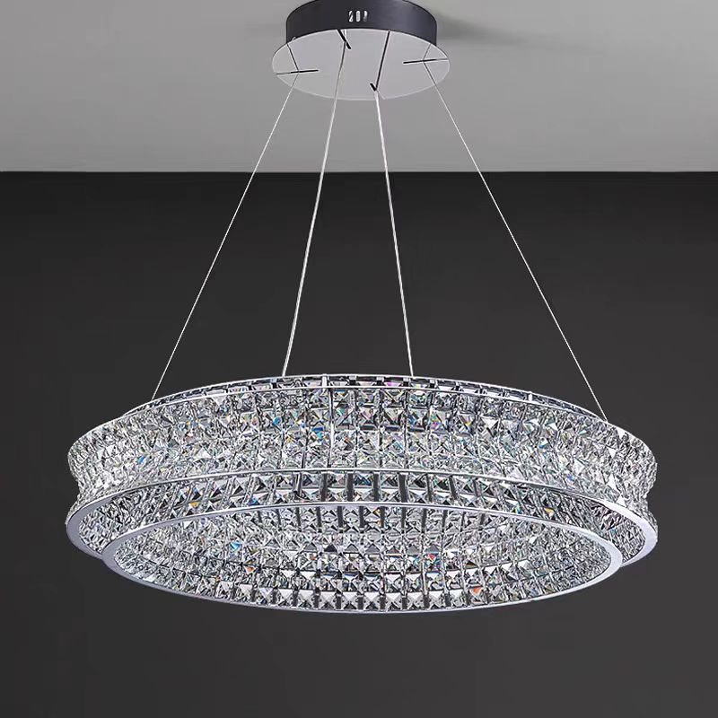 Lustra LED cu Telecomanda, LLC160/500CH, Cristal si Metal, 55W, 1 Cerc, Dimabila, Inaltime Reglabila, Lumina Rece/Calda/Neutra, Iluminat Luxos