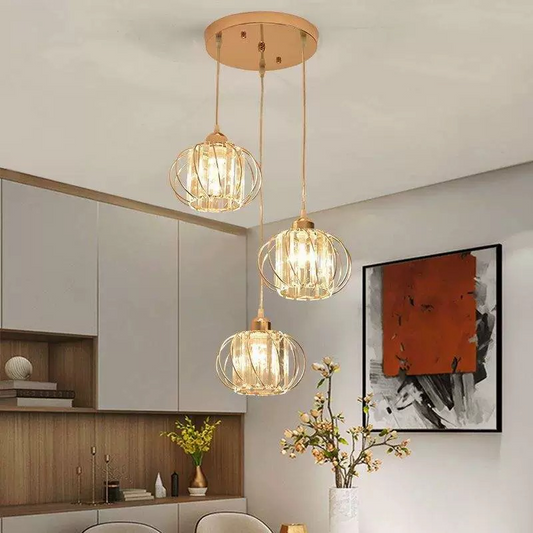 Lustra Monica LC910/3RGD, 3 X E27, Auriu, Metal si Sticla