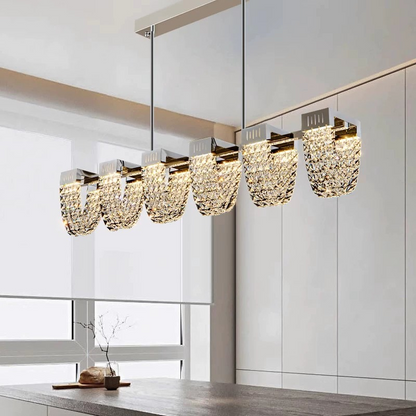 Lustra LED Suspendata, CC370/1200CH, Cristal si Metal, 30W, Telecomanda, Lumina Rece/Calda/Neutra 3000K/4000K/6000K, Iluminat Luxos