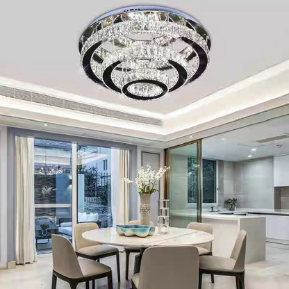 Lustra LED Cristal cu Telecomanda LLC151/500CH, 64W, 3 Elemente, lumina Rece/Calda/Neutra, Dimabila, Crom Lucios