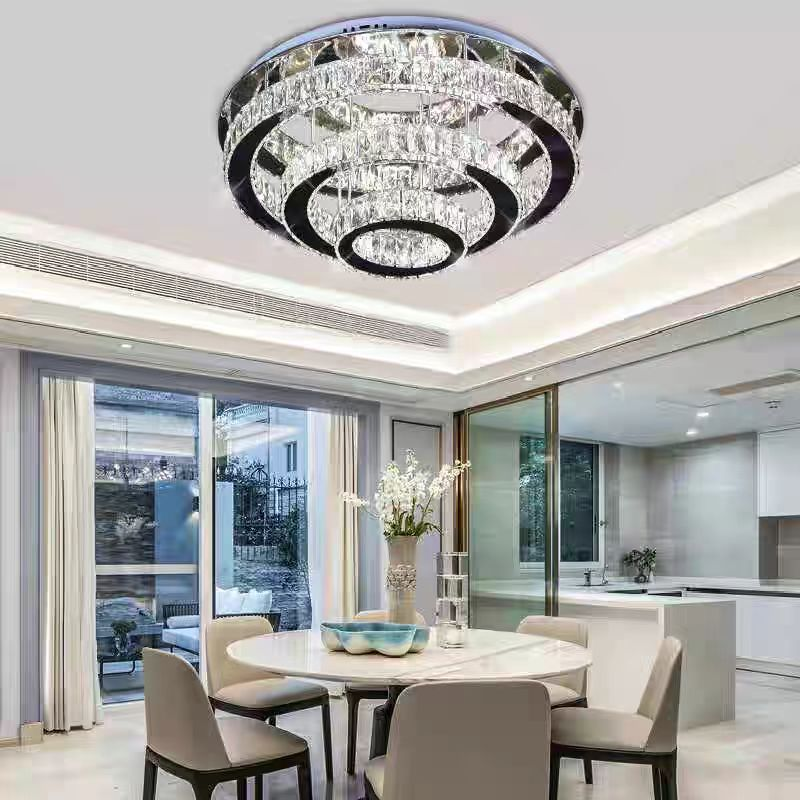 Lustra LED Cristal cu Telecomanda LLC151/500CH, 64W, 3 Elemente, lumina Rece/Calda/Neutra, Dimabila, Crom Lucios