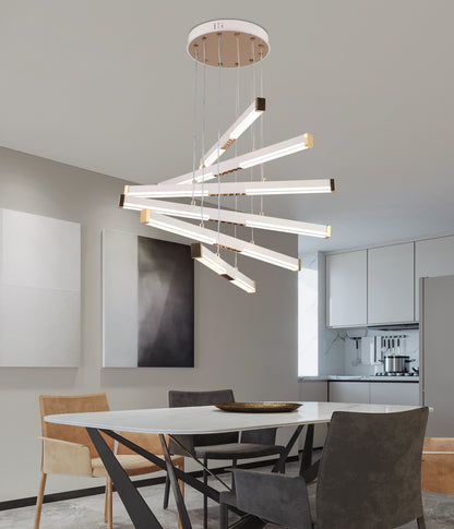 Lustra LED Suspendata Acril LT183/5WH, 69W, Lumina 3000/4000/6000K, Alb, Inaltime Reglabila