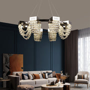 Candelabru Cristal LED 24W, STRATUS Regalis, Diametru 80cm, Crom Lucios, Inaltime Reglabila, Lumina Calda Neutra Rece 3000K/4000K/6000K, Metal si Cristal