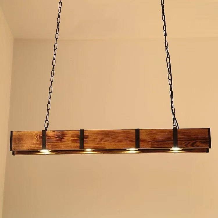 Lustra LED Vintage LV565/4, 12W, 3000K, Rustic Barn, Lemn si Metal, 100cm, Galben