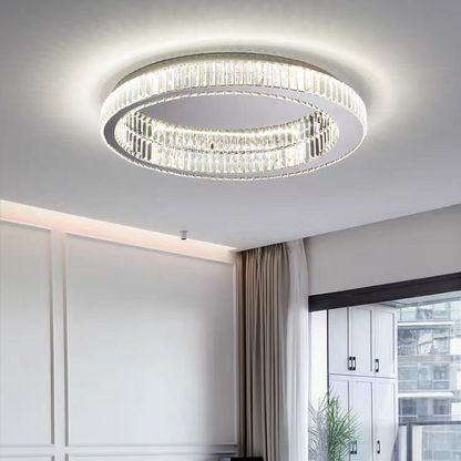 Lustra LED cu telecomanda si cristal VERTUS 31W, 50cm, Cerc, lumina Rece/Calda/Neutra, Dimabila, Crom