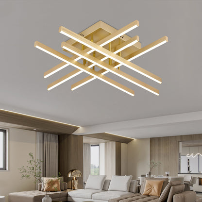 Lustra LED cu Telecomanda LINEX, 108W, Lumina 3000K/4000K/6000K, Dimabila, Auriu
