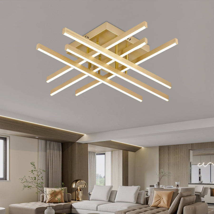Lustra LED cu Telecomanda LINEX, 108W, Lumina 3000K/4000K/6000K, Dimabila, Auriu