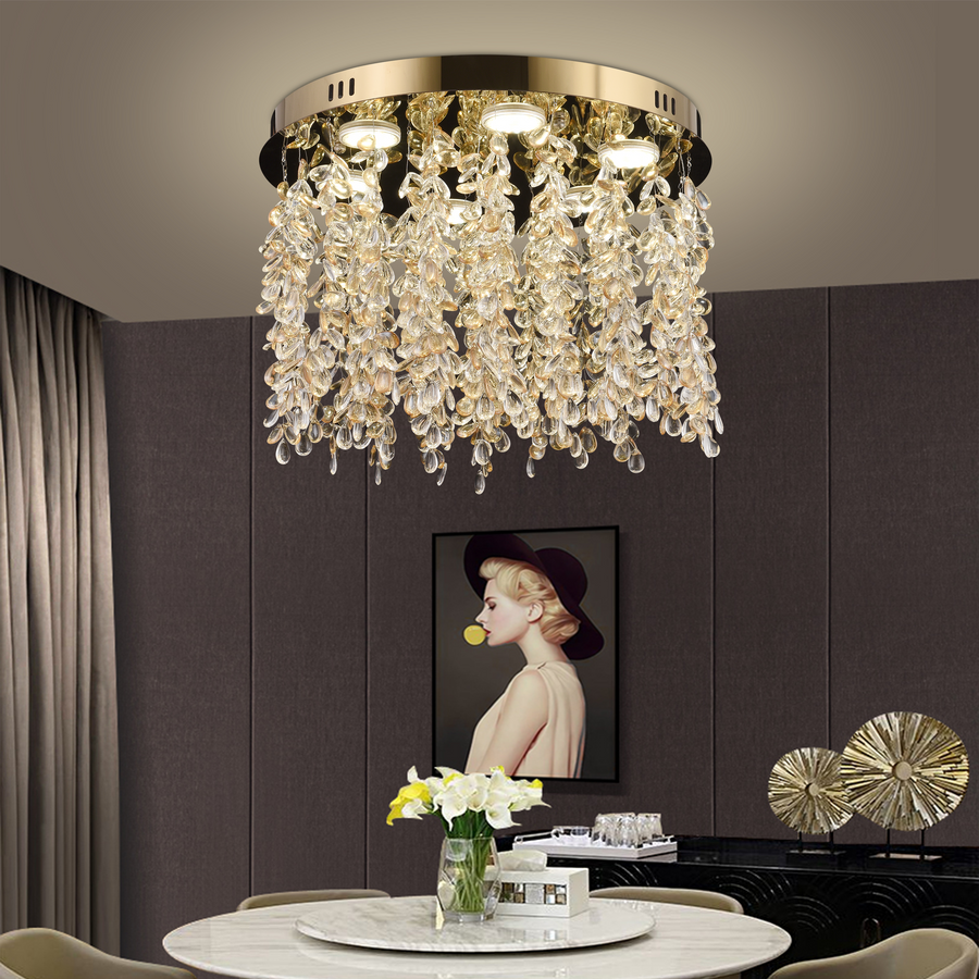 Candelabru LED Cristal LLC213/400GD Rotund, 22W, Lumina Rece/Calda/Neutra, Cristal, Auriu