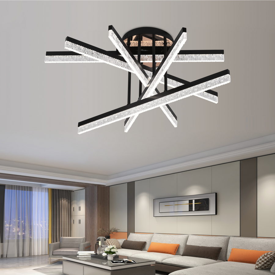 Lustra LED cu Telecomanda LT179/5BK, 68W, 5 Elemente, Lumina Rece/Clada/Neutra, Dimabila, Negru