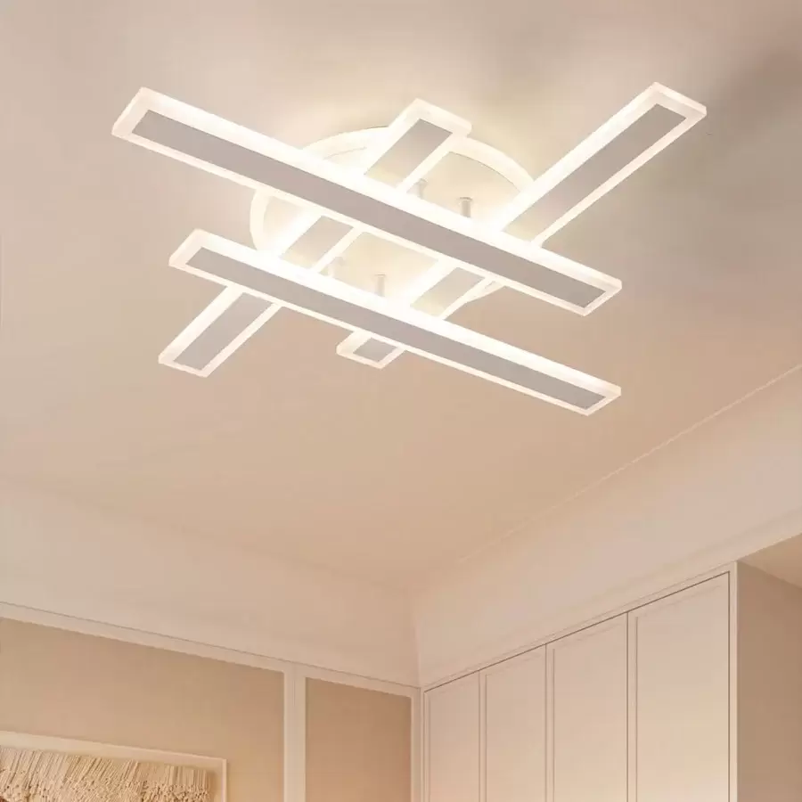 Lustra LED cu Telecomanda LT755/4WH, 85W, 46x5.5x7.5, Lumina Rece/Calda/Neutra, Dimabila, Alb, Fier, Plexiglas