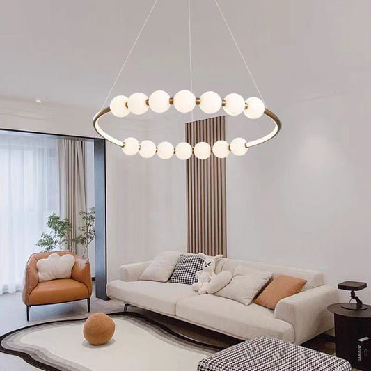 Lustră Suspendată LED Acril Nova 57W cu Telecomandă, Dimabilă, 3000K/4000K/6000K, Auriu, Metal și Acril