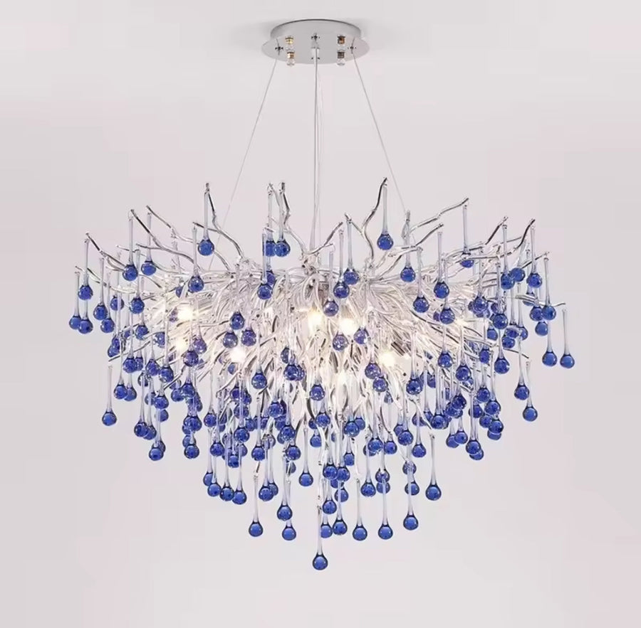 Candelabru Cristal CC335/400CH, 4x G9, Crom si Cristale Albastre, 40cm, Inaltime Reglabila