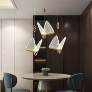 Lustră Suspendată LED Acril Butterfly 9W, Lumina Calda/Neutra/Rece 3000K/4000K/6000K, Auriu, Metal și Acril, Inaltime Reglabila