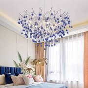Candelabru Cristal CC335/600CH, 9x G9, Crom si Cristale Albastre, 60cm, Inaltime Reglabila