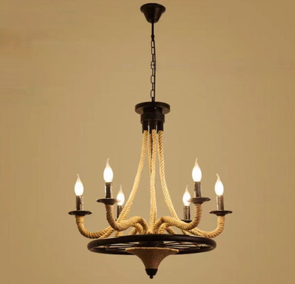 Lustra Suspendata Vintage, LV581/6BK, 6*E27, Maro, Metal si Sfoara
