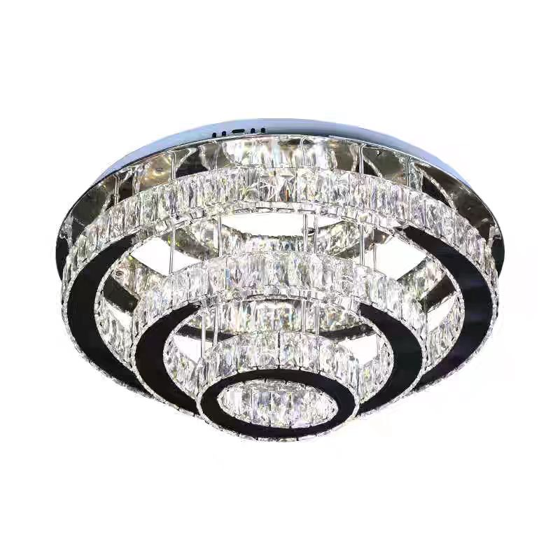 Lustra LED Cristal cu Telecomanda LLC151/500CH, 64W, 3 Elemente, lumina Rece/Calda/Neutra, Dimabila, Crom Lucios