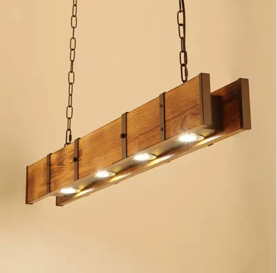 Lustra LED Vintage LV565/4, 12W, 3000K, Rustic Barn, Lemn si Metal, 100cm, Galben
