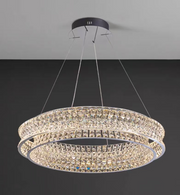 Lustra LED cu Telecomanda, LLC160/500CH, Cristal si Metal, 55W, 1 Cerc, Dimabila, Inaltime Reglabila, Lumina Rece/Calda/Neutra, Iluminat Luxos