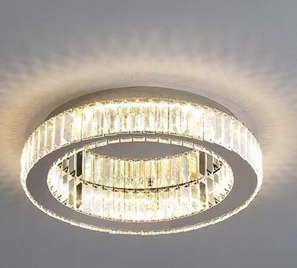Lustra LED cu telecomanda si cristal VERTUS 18W, 30cm, Cerc, lumina Rece/Calda/Neutra, Dimabila, Crom