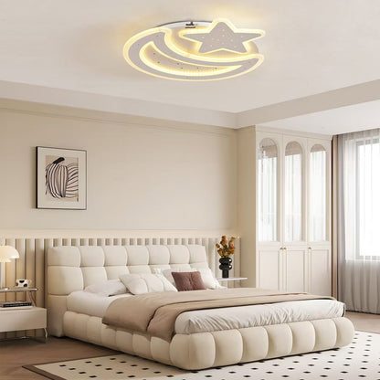Lustra LED cu telecomanda CORALIA 90W, Luna si Stea, lumina Rece/Calda/Neutra Dimabila Alb