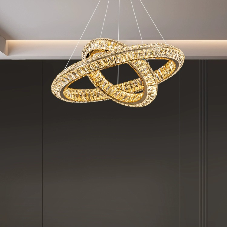 Lustra LED cu Telecomanda, LLC132/300GD, Cristal si Metal, 37W, 2 Cerc, Dimabila, 3000K/4000K/6000K, Iluminat Luxos