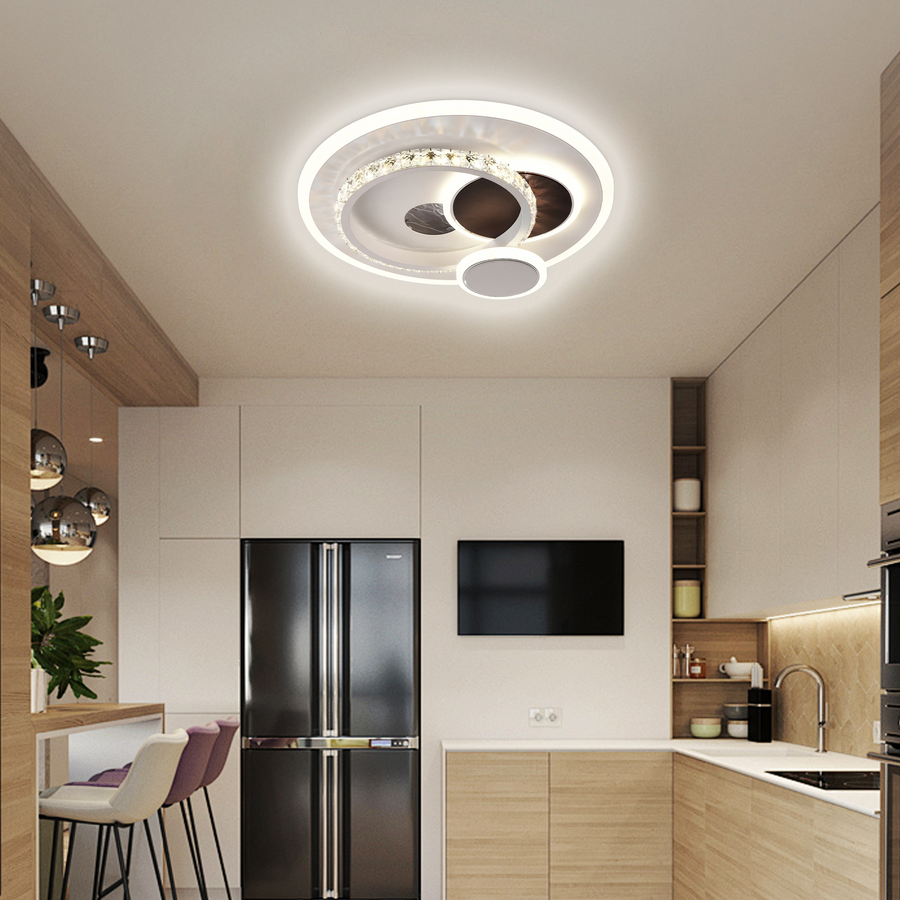 Lustra LED cu cristal HELIOX, 37W, 4 Cercuri, lumina Rece/Calda/Neutra, Alb