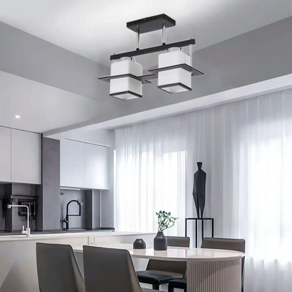 Lustra Clasica Aramis cu Lemn Abajur Patrat 2X E27 Gri Negru
