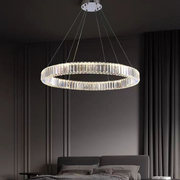 Lustra LED cu telecomanda LLC130/1CH, Cristal si Metal, 31W, 1 Cerc, Dimabila, Inaltime Reglabila, Lumina Rece/Calda/Neutra, Iluminat Luxos