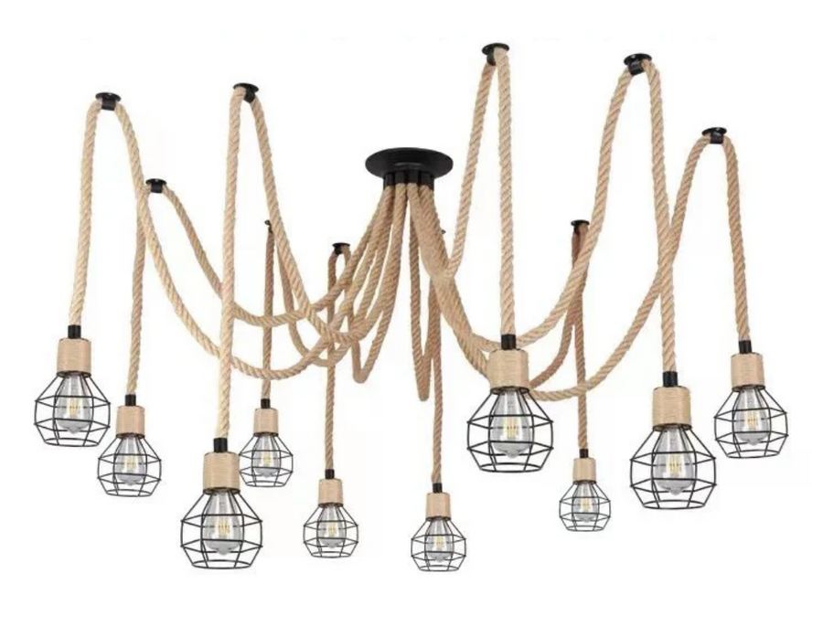 Lustra Vintage LV121/10BK, 10xE27, Rustic, Sfoara si Metal, 2x100cm, Suport Negru