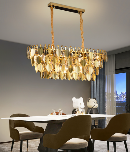 Candelabru Cristal VENARIA 12x E14, Diametru 80cm, Auriu Lucios, Inaltime Reglabil