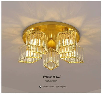 Lustra Clasica Moderna Sasha, LC117/5GD, 5x E27, Metal si Cristal, Auriu, Abajur