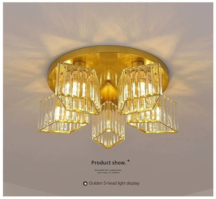 Lustra Clasica Moderna Sasha, LC117/5GD, 5x E27, Metal si Cristal, Auriu, Abajur