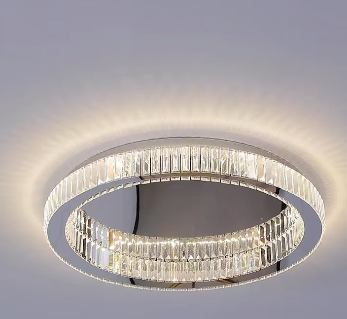 Lustra LED cu telecomanda si cristal VERTUS 31W, 50cm, Cerc, lumina Rece/Calda/Neutra, Dimabila, Crom