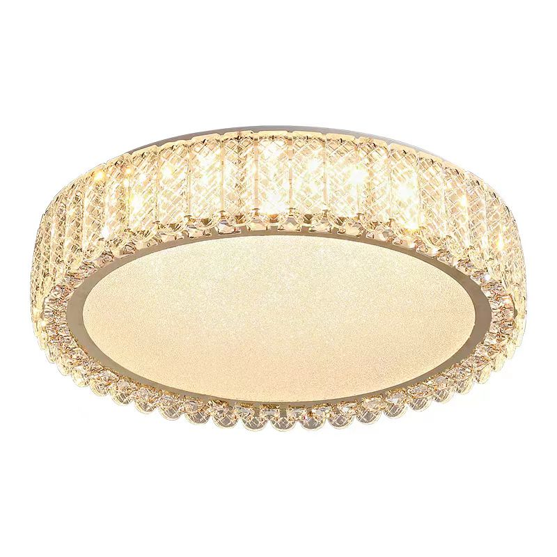 Lustra LED cu telecomanda si cristal LLC152/500CH 59W, 50cm, Cerc, lumina Rece/Calda/Neutra, Dimabila, Auriu
