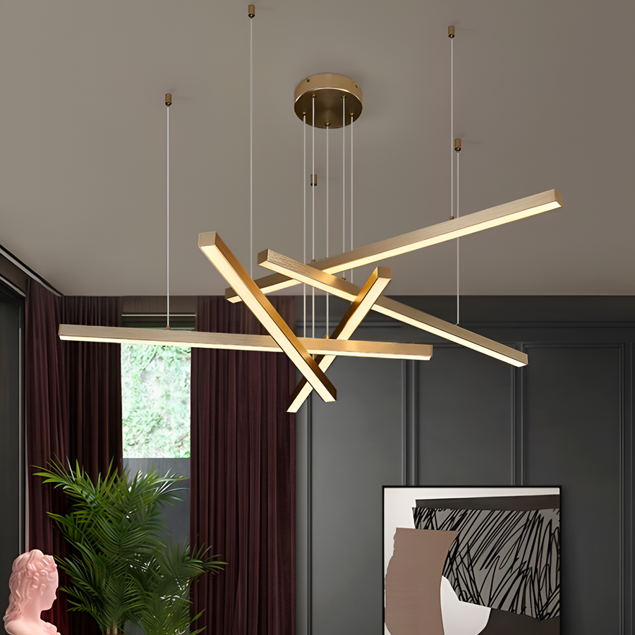 Lustra LED suspendata cu telecomanda GINEVRA 63W, 5 Elemente, lumina Rece/Calda/Neutra, Auriu