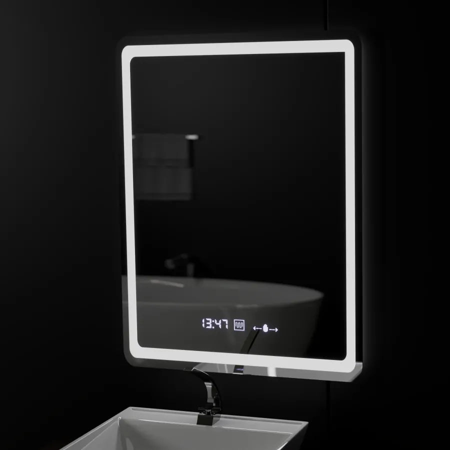 Oglinda LED Rectangulara, 60x80cm, Wizz Senzor MotionGlow Marcello, Sistem Dezaburire, Ceas & Termometru, Dimabila