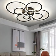 Lustra LED cu telecomanda BETTY 127W, 8 Cercuri, lumina Rece/Calda/Neutra, Dimabila, Negru