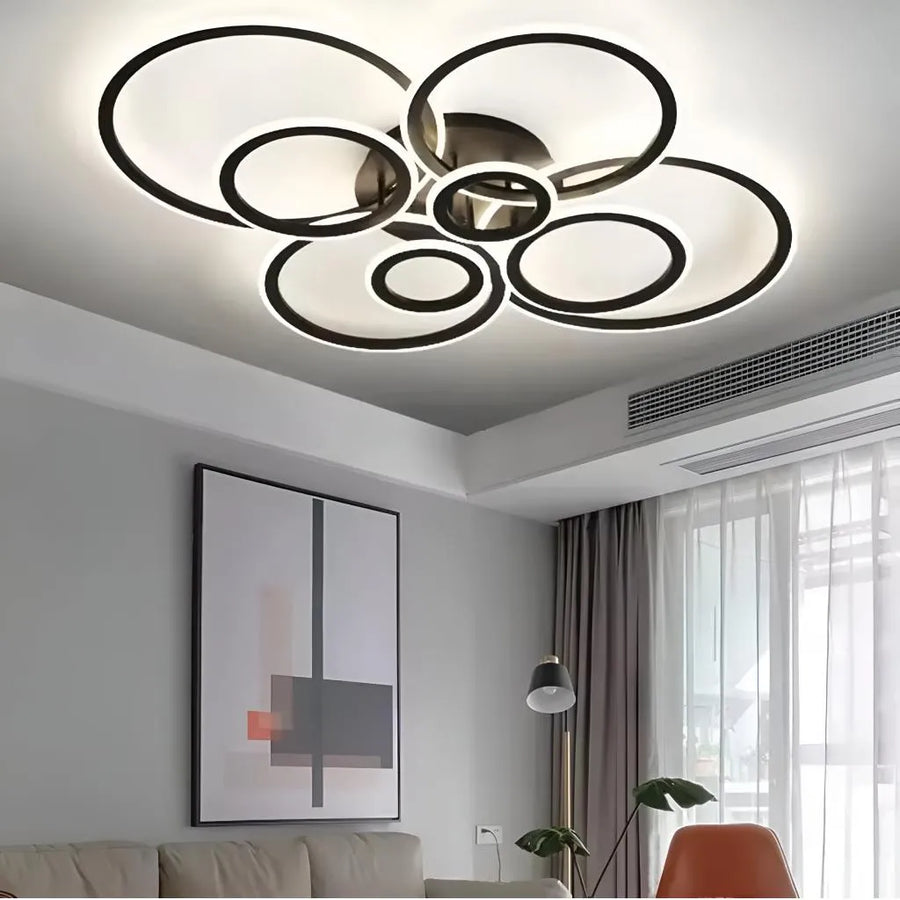 Lustra LED cu telecomanda BETTY 127W, 8 Cercuri, lumina Rece/Calda/Neutra, Dimabila, Negru