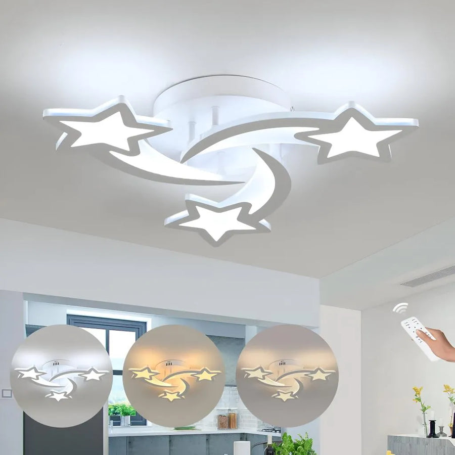 Lustra LED cu telecomanda IPOMOEA 51W, 3 Stele, lumina Rece/Calda/Neutra, Dimabila, Alb
